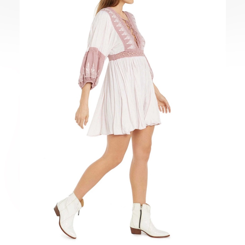 Free People Pink and White Mini Dress